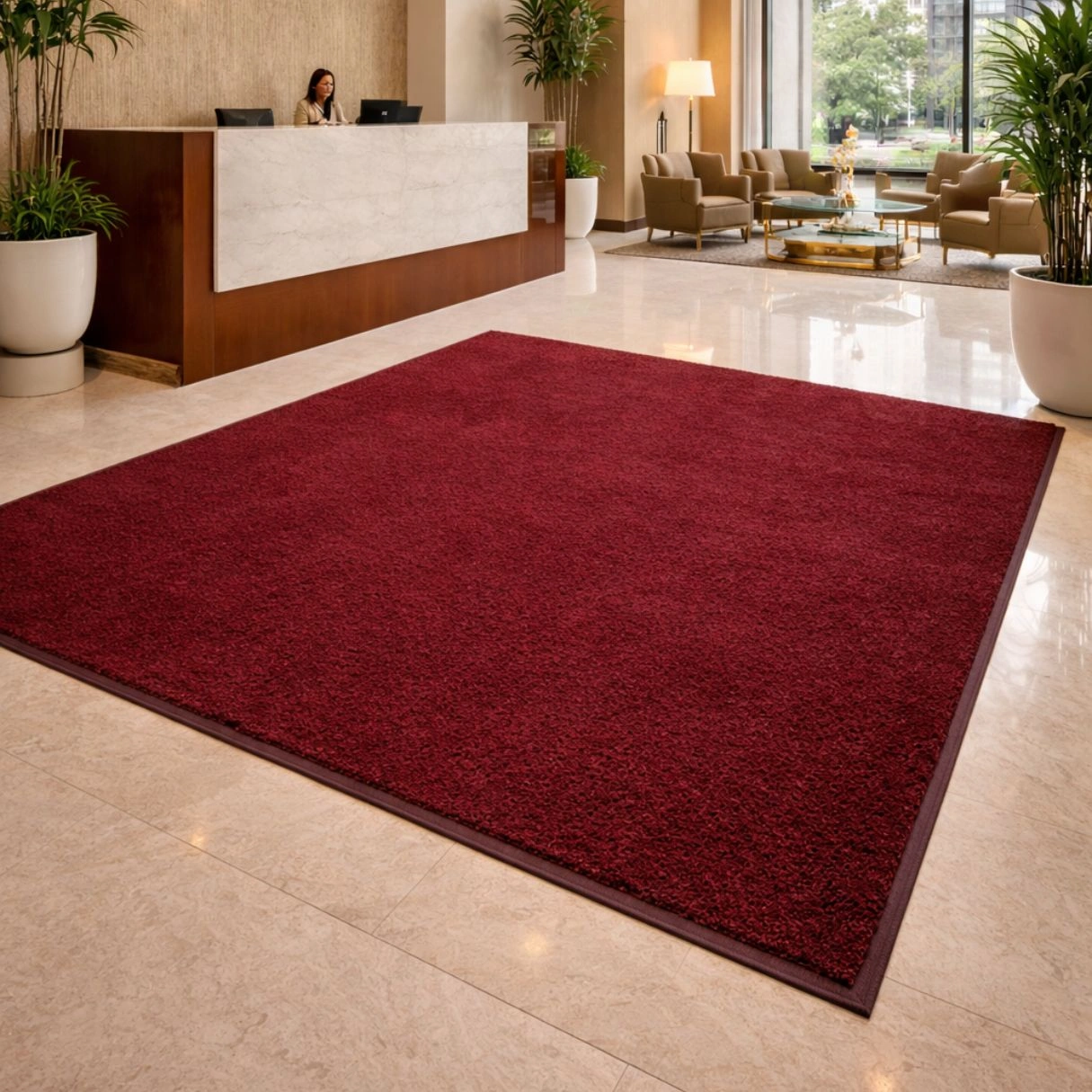 Premium-Plush-mat-in-use-burgundy-lobby